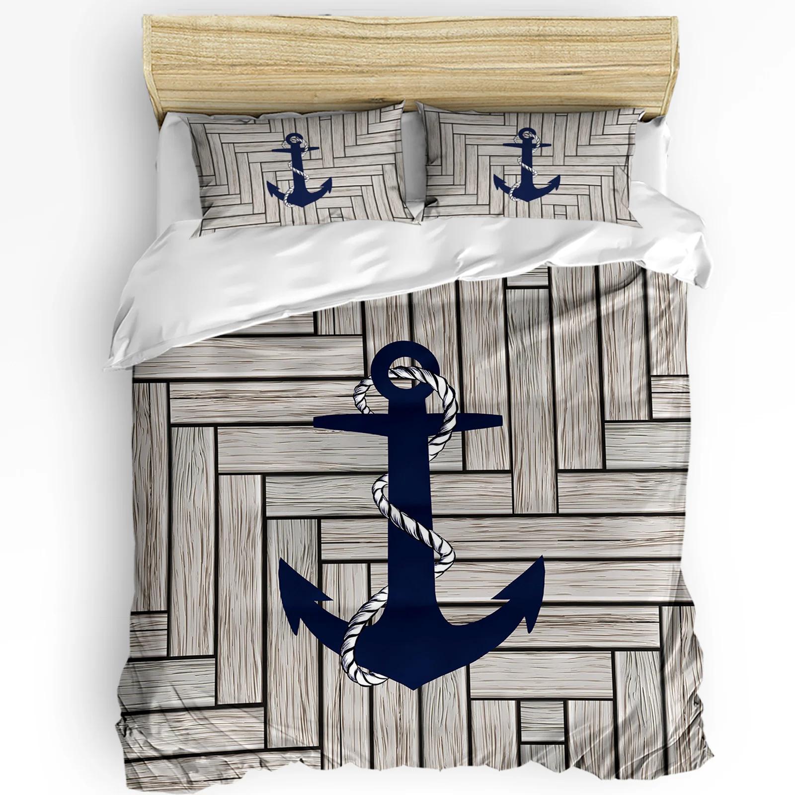 Wood Texture Marine Anchor Duvet Cover Bed Bedding Set Home Textile Quilt Cover Pillowcases Bedroom Double Bedding S